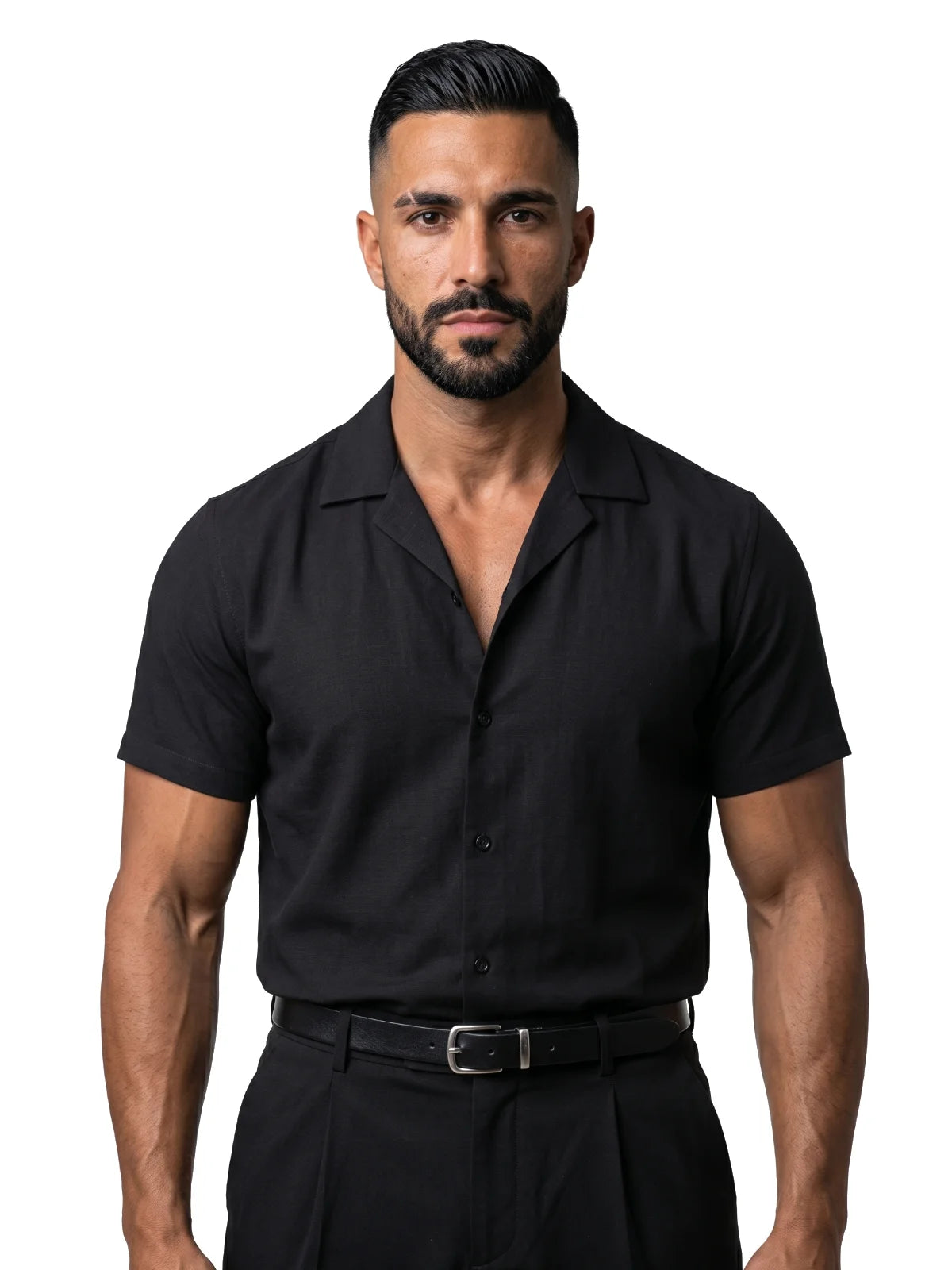 ADRIÁN camisa de manga corta negra – vista frontal – Bruno Valls