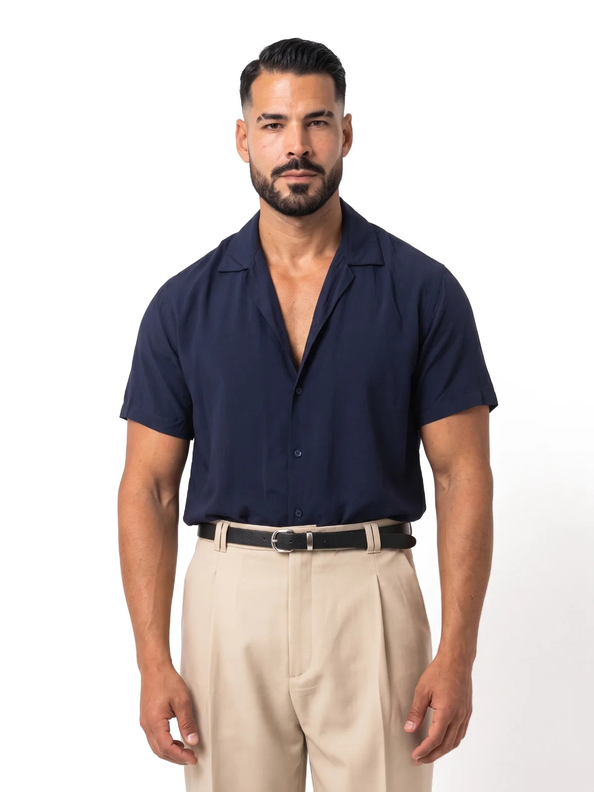 ADRIÁN camisa de manga corta azul marino – vista frontal – Bruno Valls
