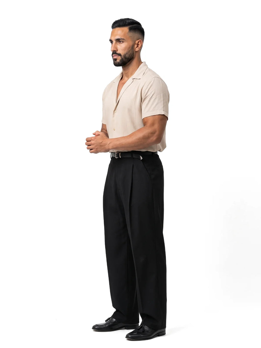 ADRIÁN camisa de manga corta beige – vista lateral – Bruno Valls