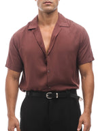 ADRIÁN camisa de manga corta marrón – detalle del cuello – Bruno Valls
