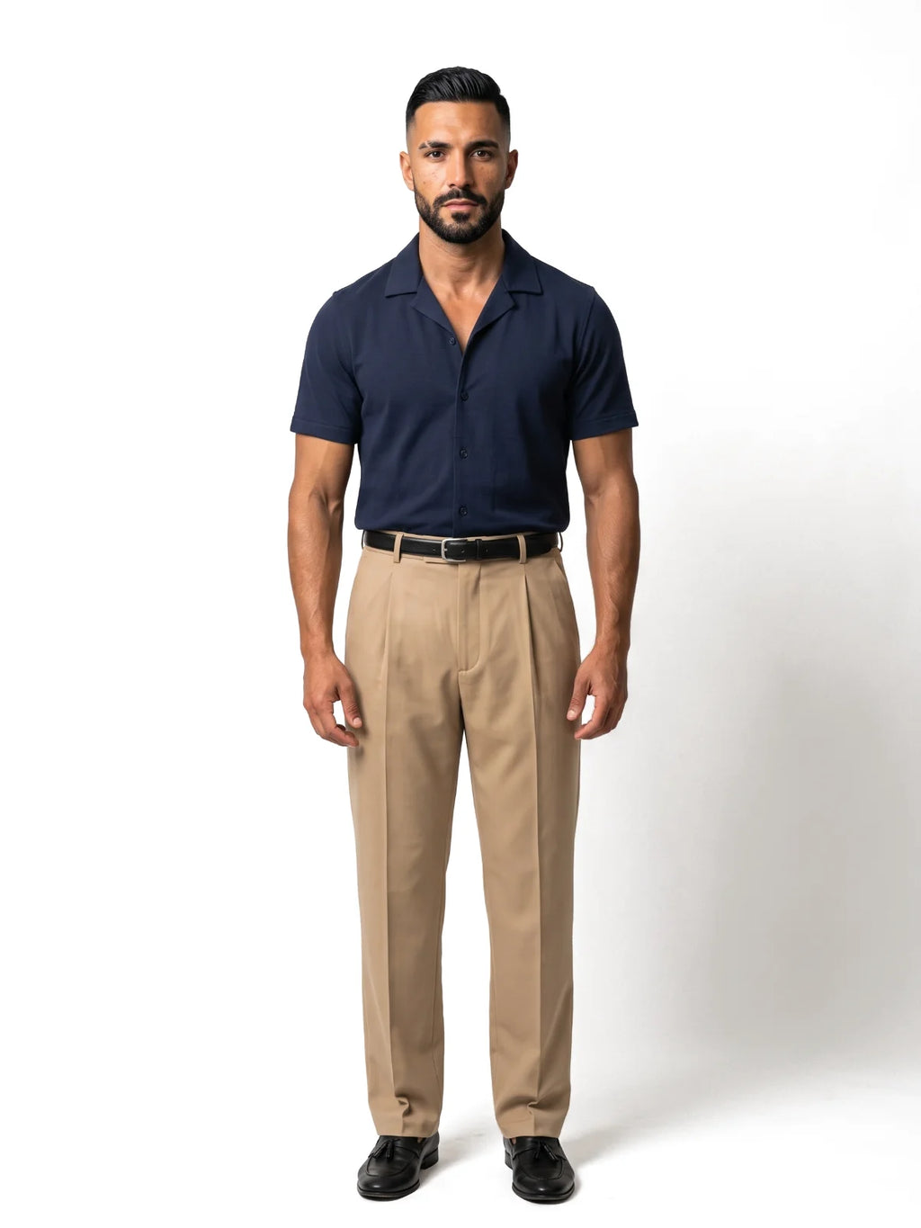 ADRIÁN camisa de manga corta azul marino – look completo – Bruno Valls