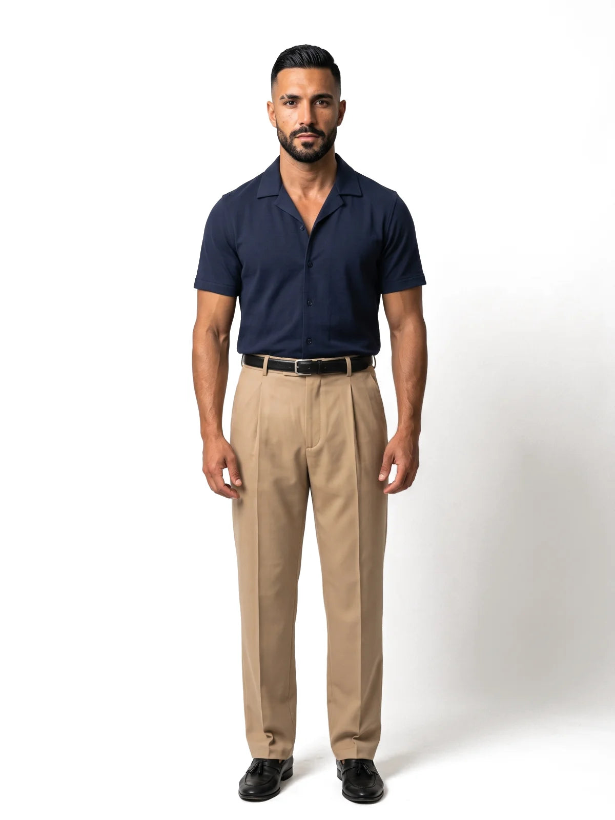 ADRIÁN camisa de manga corta azul marino – look completo – Bruno Valls