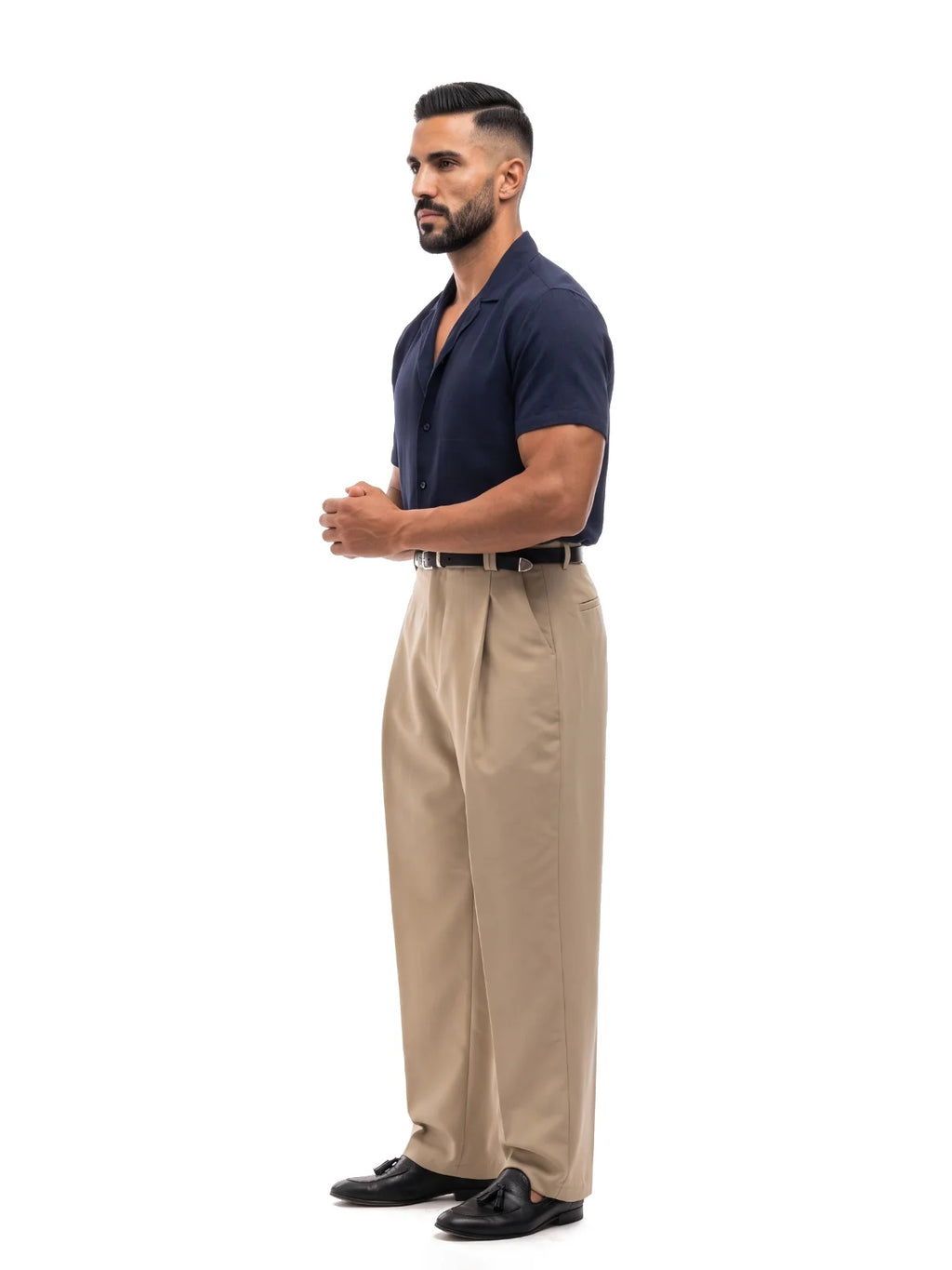 ADRIÁN camisa de manga corta azul marino – vista lateral – Bruno Valls