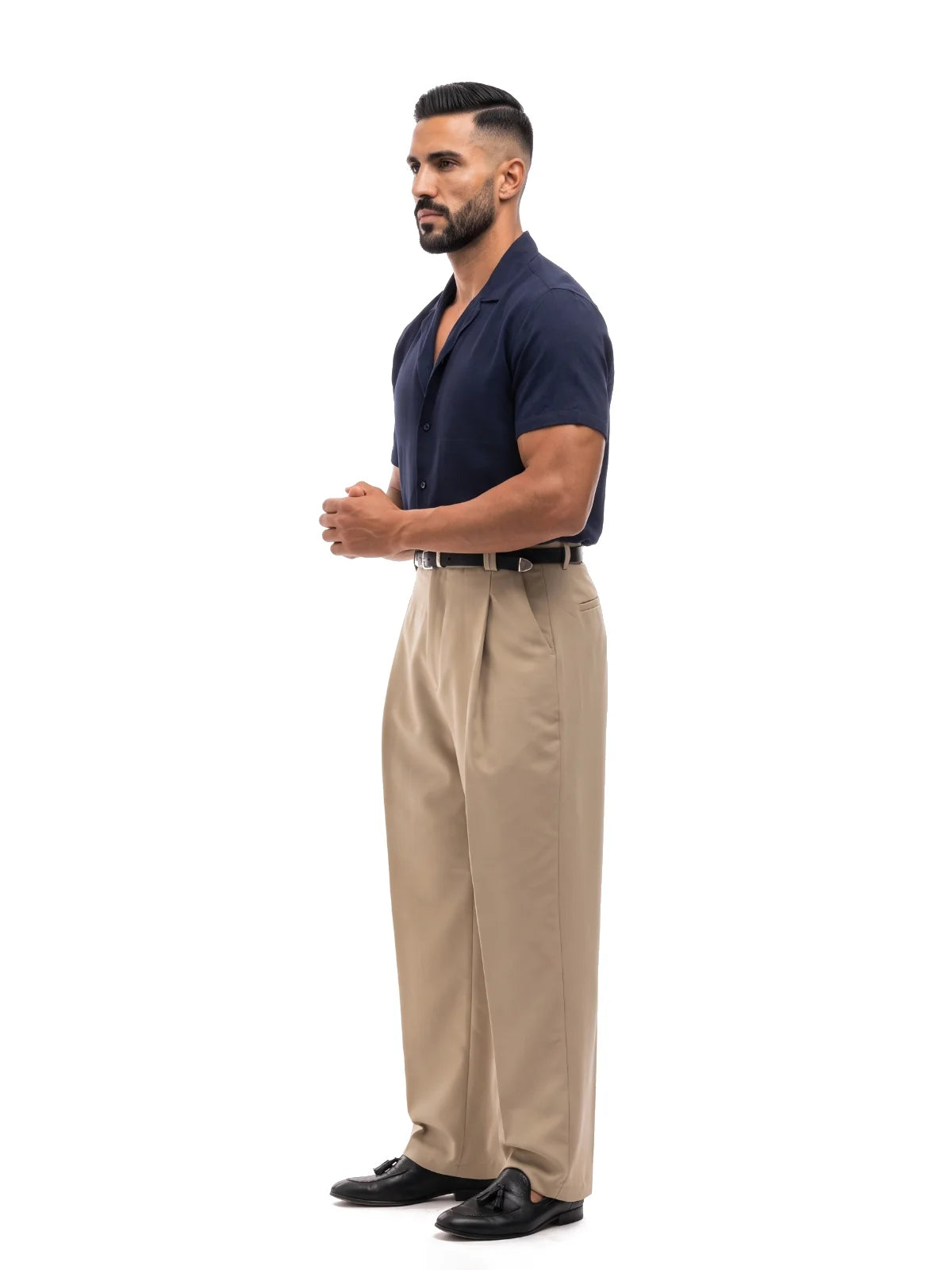 ADRIÁN camisa de manga corta azul marino – vista lateral – Bruno Valls