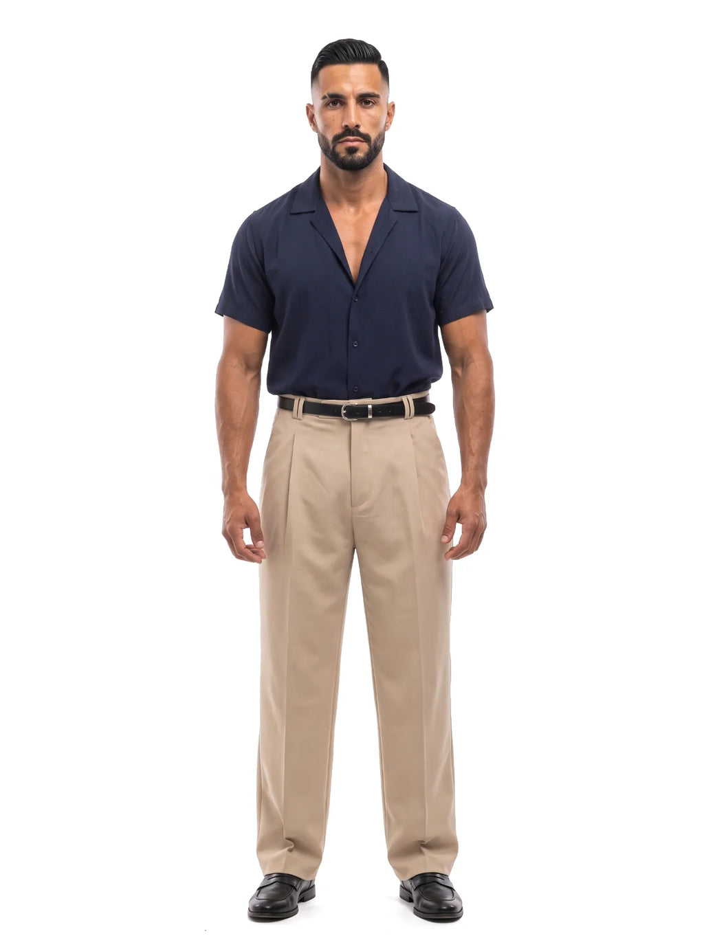 ADRIÁN camisa de manga corta azul marino – look completo frontal – Bruno Valls