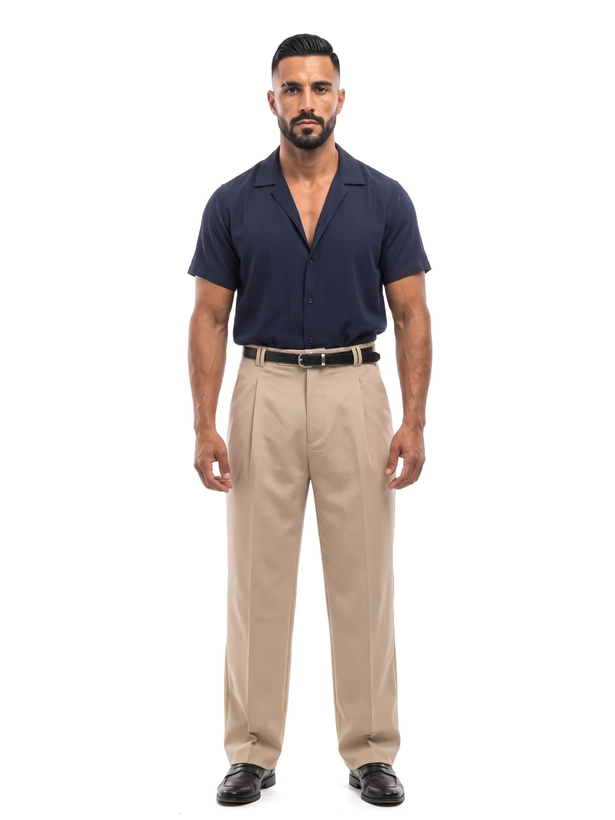 ADRIÁN camisa de manga corta azul marino – look completo frontal – Bruno Valls