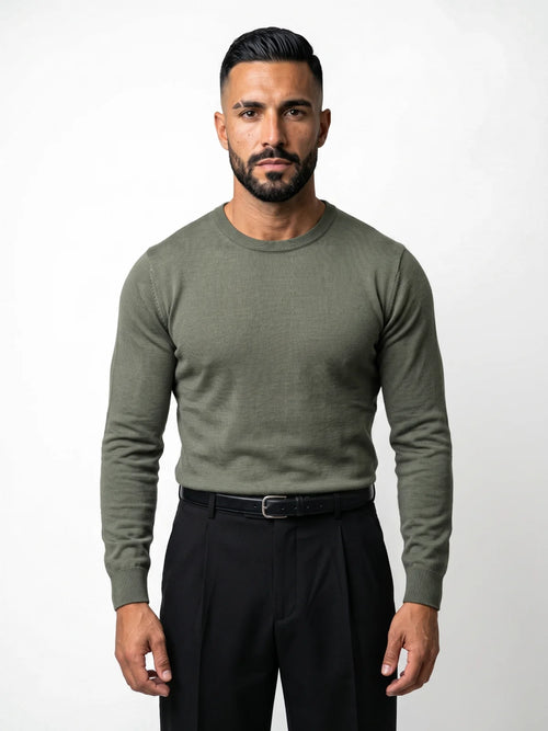 ALBERTO jersey de punto verde oliva – vista frontal – Bruno Valls