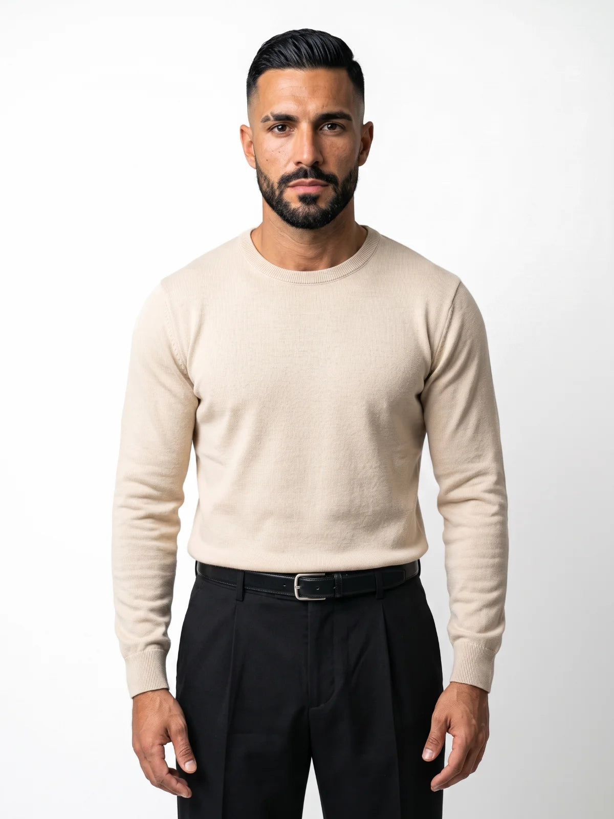 ALBERTO jersey de punto beige – vista frontal – Bruno Valls