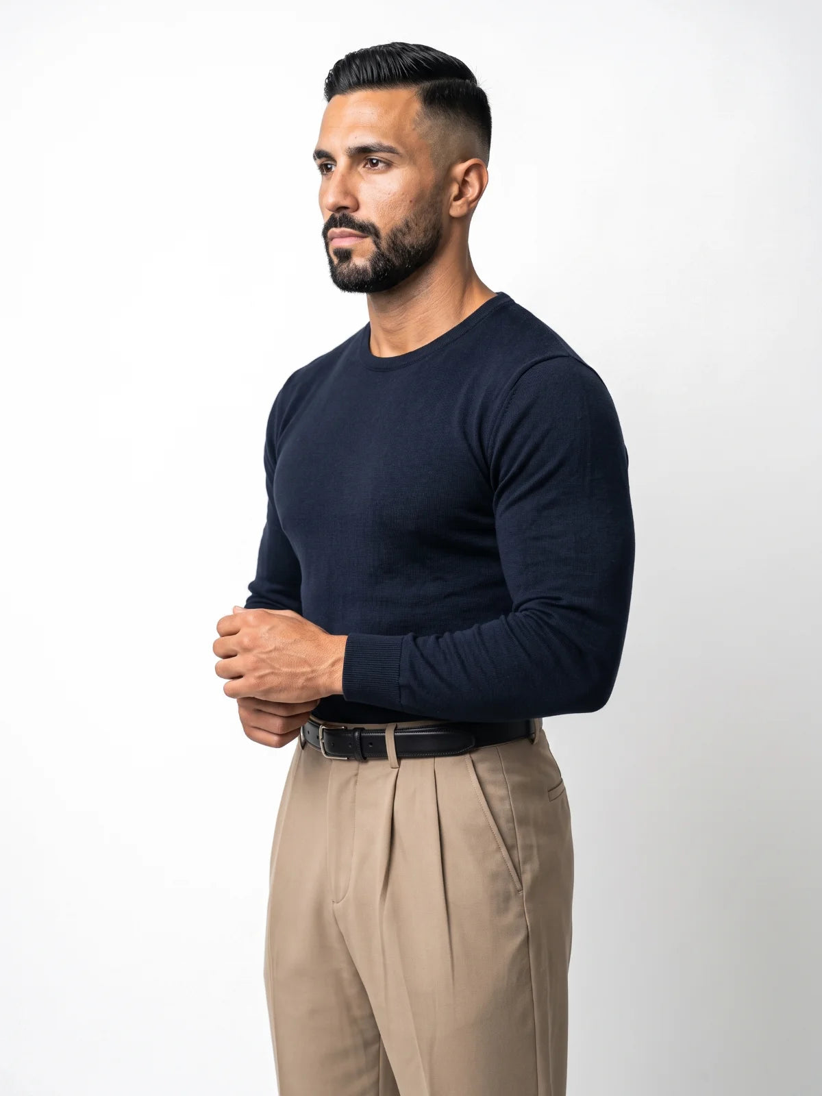 ALBERTO jersey de punto azul marino – vista tres cuartos – Bruno Valls