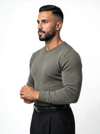 ALBERTO jersey de punto verde oliva – vista tres cuartos – Bruno Valls