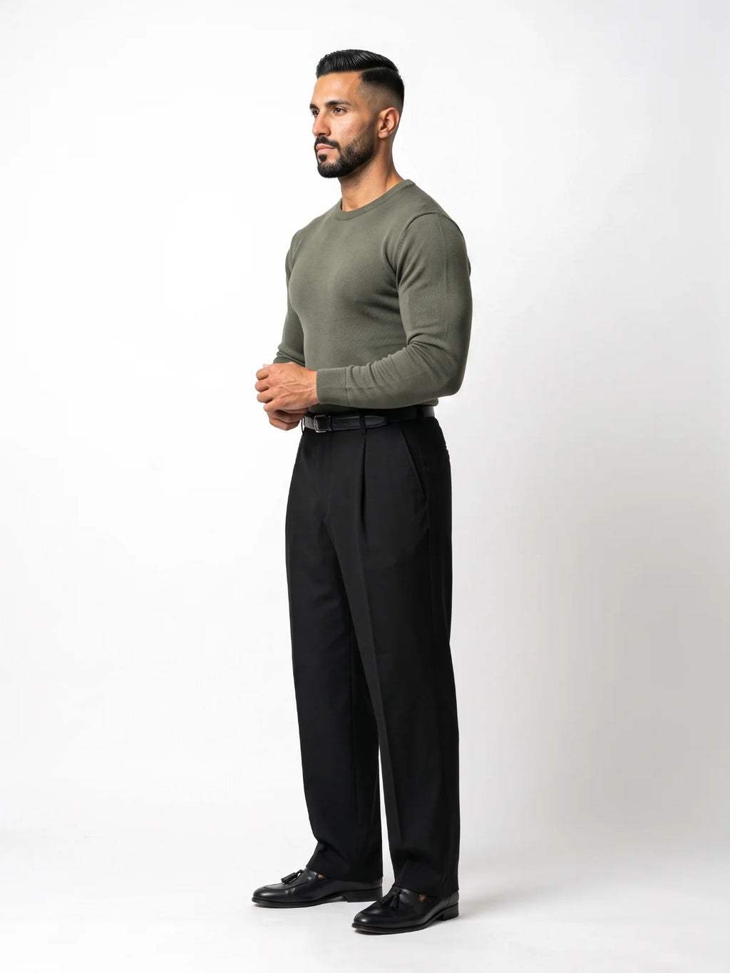ALBERTO jersey de punto verde oliva – vista lateral – Bruno Valls