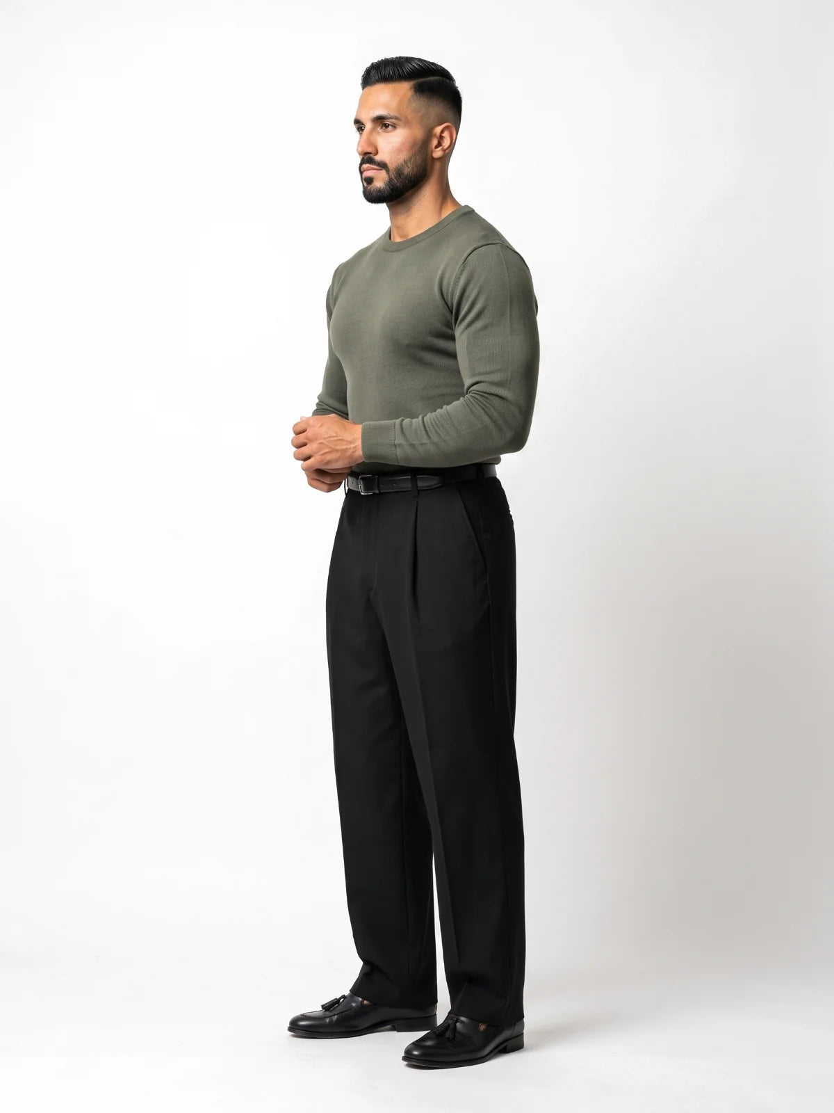 ALBERTO jersey de punto verde oliva – vista lateral – Bruno Valls