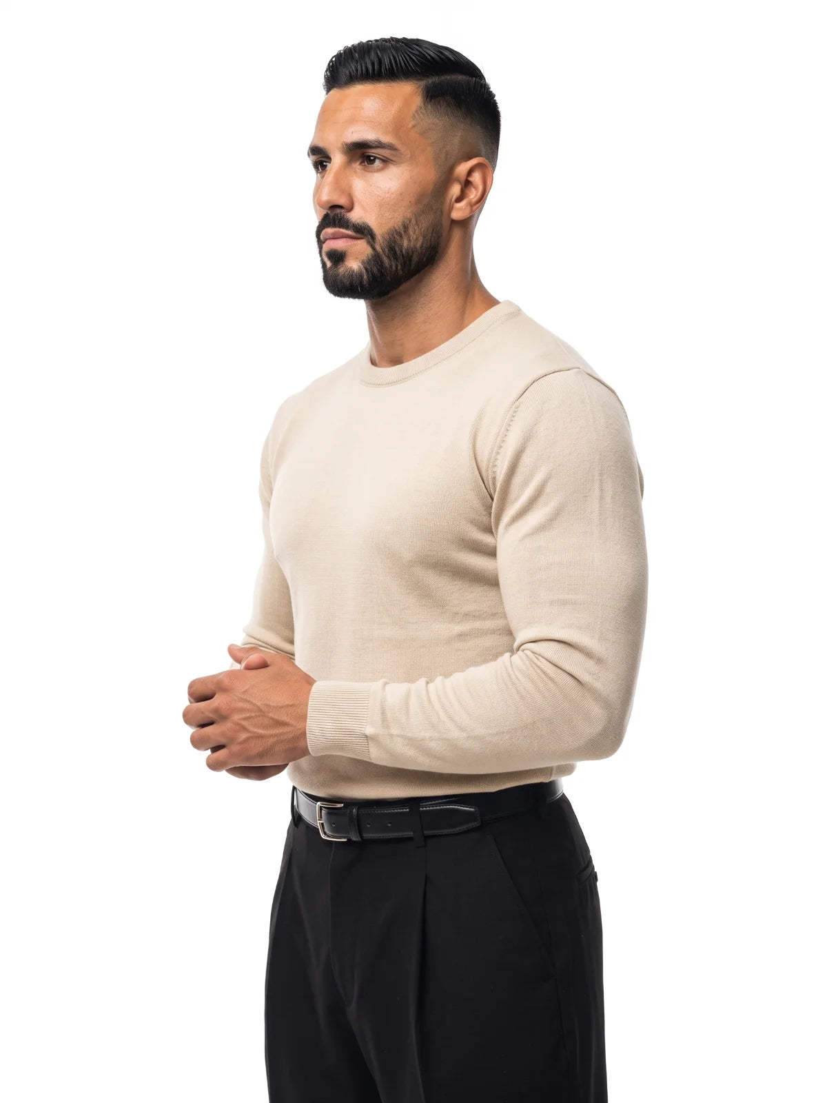 ALBERTO jersey de punto beige – vista tres cuartos – Bruno Valls