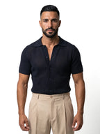 ÁLVARO polo de crochet azul marino – vista frontal – Bruno Valls