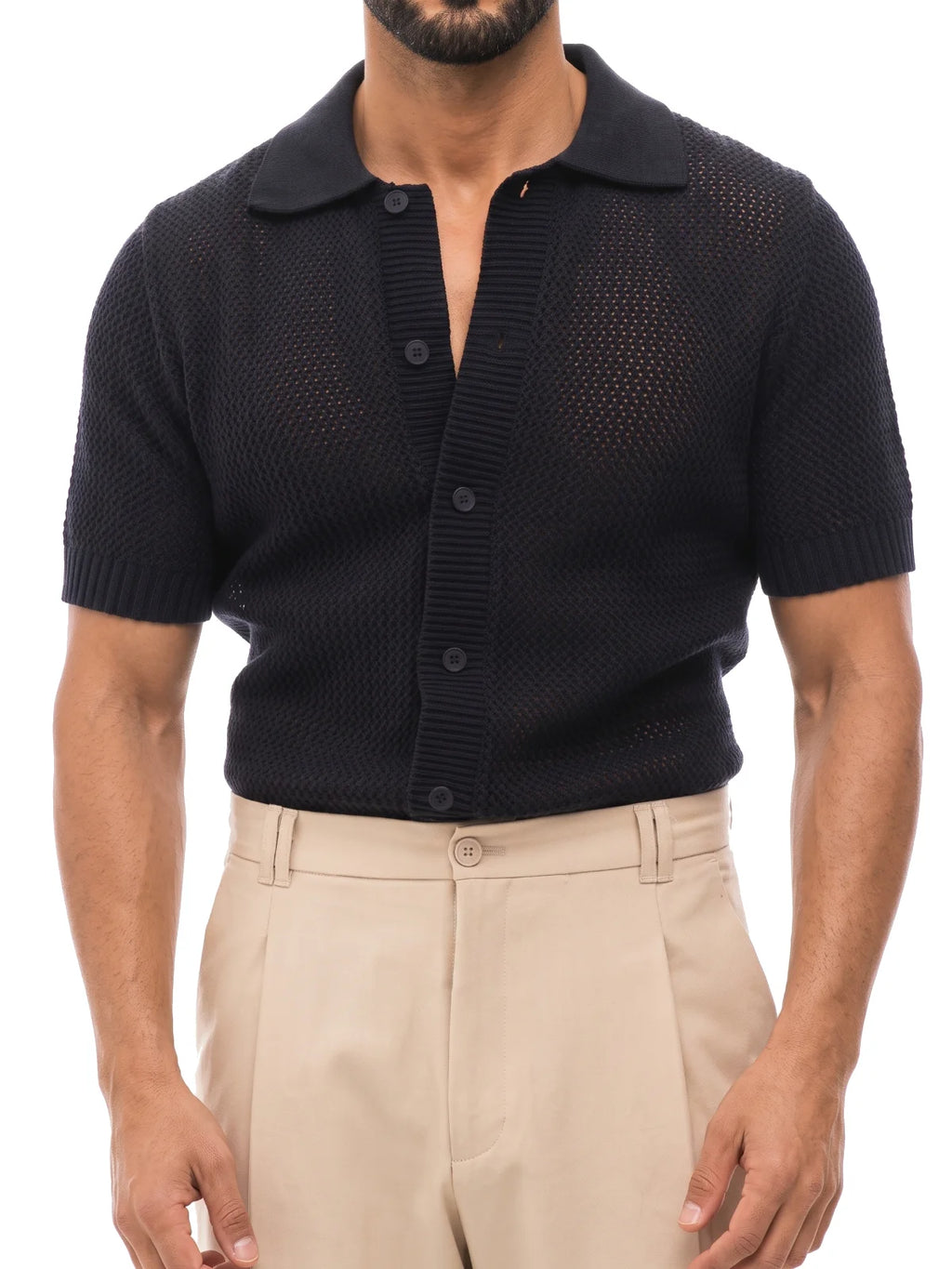 ÁLVARO polo de crochet azul marino – plano medio – Bruno Valls