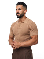 ÁLVARO polo de crochet marrón – vista tres cuartos – Bruno Valls