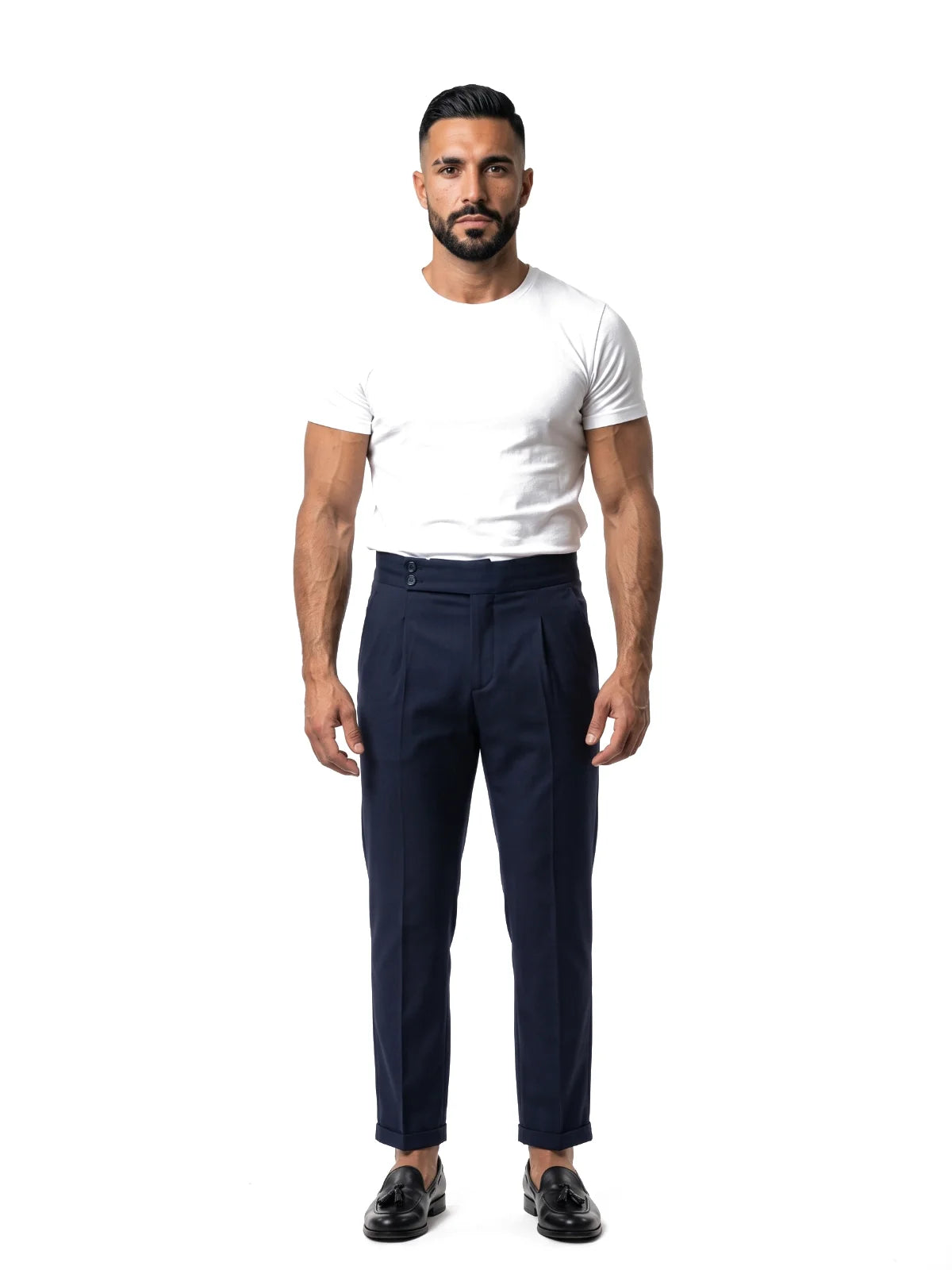 Bruno Valls - pantalón de tiro alto azul marino - vista frontal
