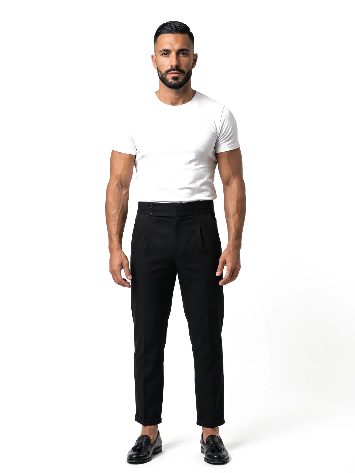 Bruno Valls - pantalón de tiro alto negro - vista frontal