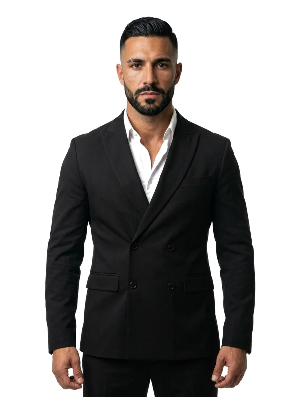 Bruno Valls - traje cruzado negro - vista frontal