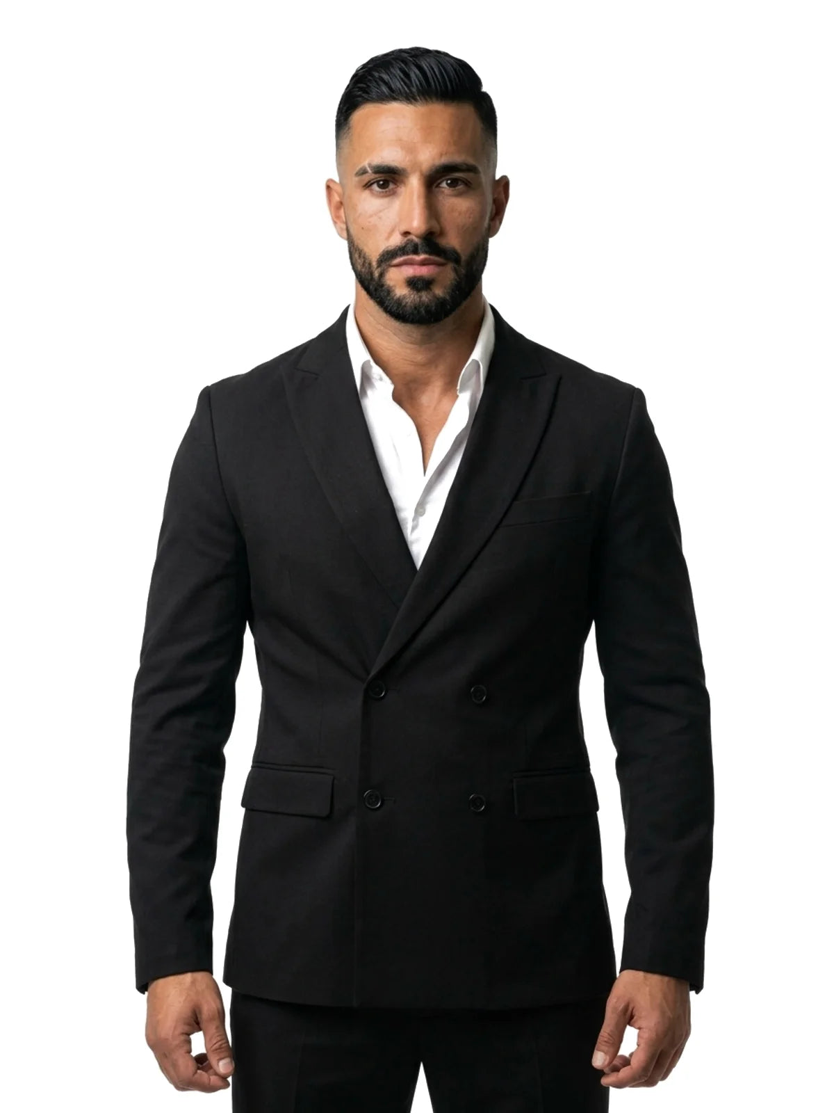 Bruno Valls - traje cruzado negro - vista frontal