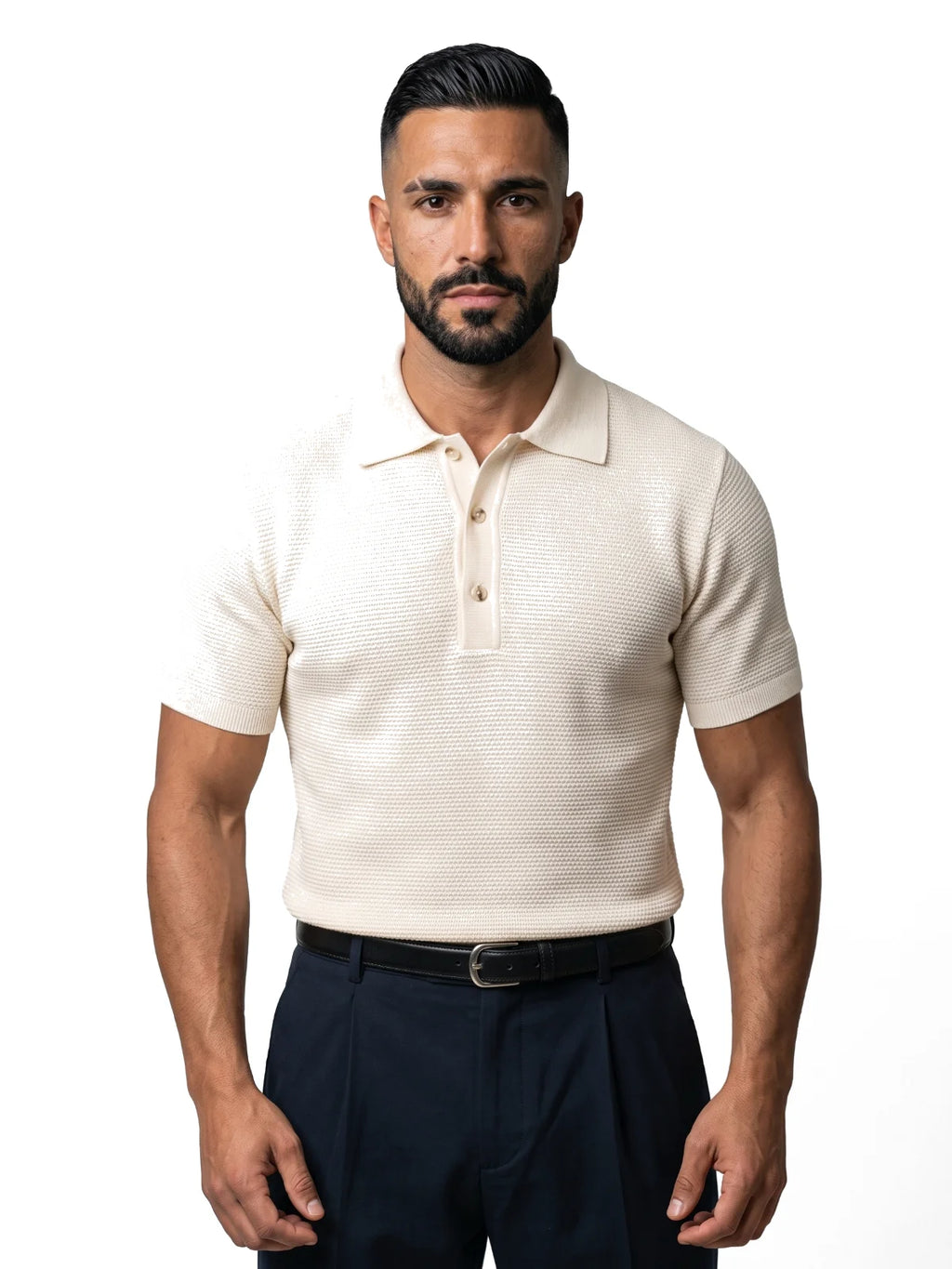 Bruno Valls - FERNANDO polo de punto fino blanco roto - imagen 3