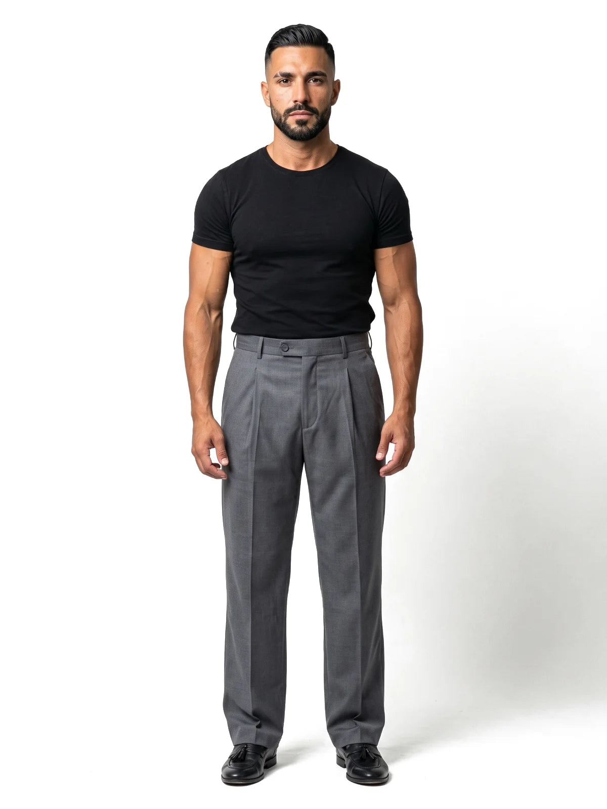 HUGO pantalón de doble pinza gris oscuro – vista frontal – Bruno Valls