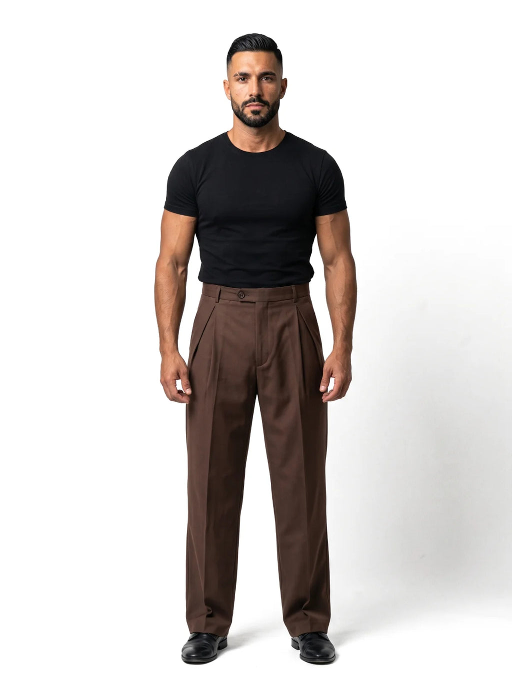 HUGO pantalón de doble pinza marrón – vista frontal – Bruno Valls