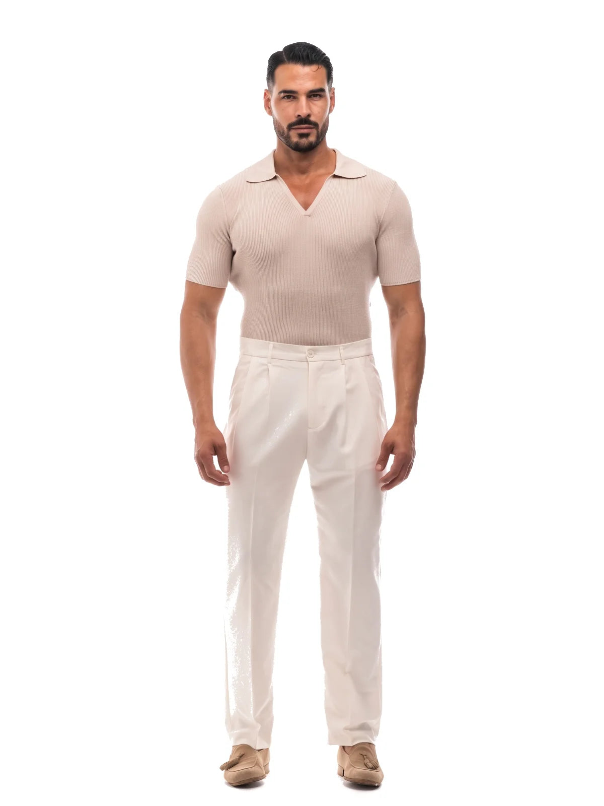 JAIME pantalón chino de pinzas blanco roto – vista frontal – Bruno Valls
