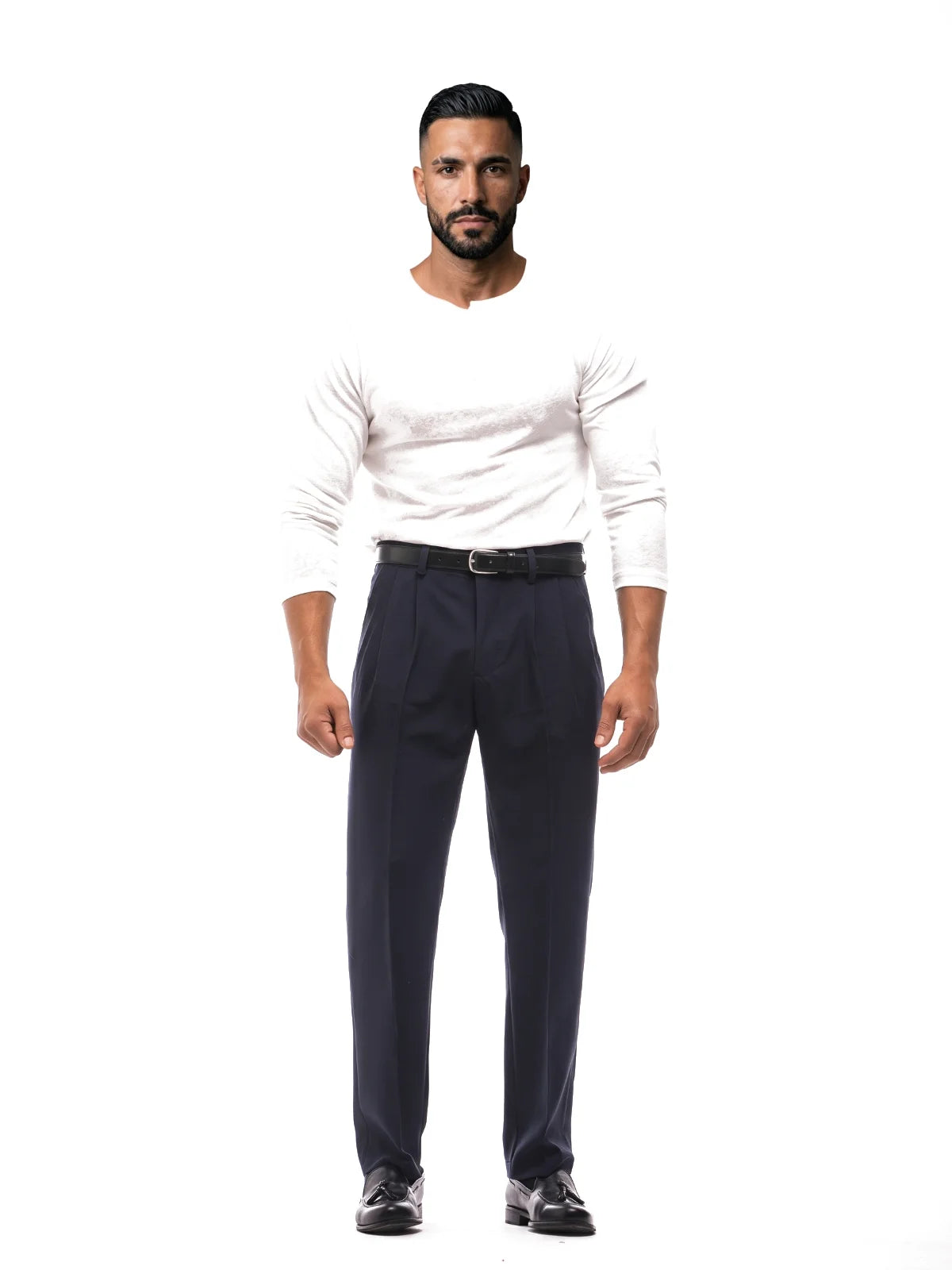 JAIME pantalón chino de pinzas azul marino – look completo – Bruno Valls