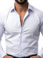 Bruno Valls - Camisa de rayas slim blanca y azul - vista dBruno Valls - Camisa de rayas slim blanca y azul - vista detalle del puñoetalle
