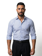JAVIER camisa de rayas slim blanca y azul – vista lateral – Bruno Valls