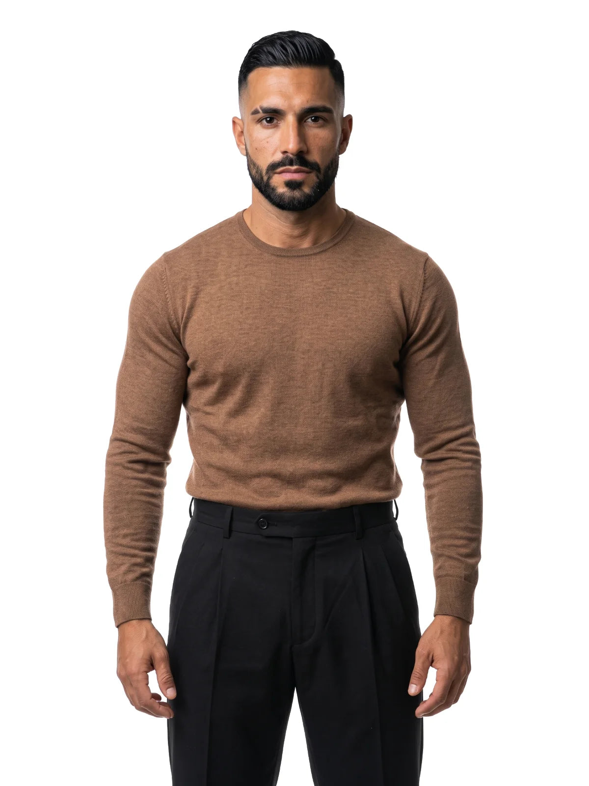 Bruno Valls - jersey de algodón cuello redondo marrón - vista frontal