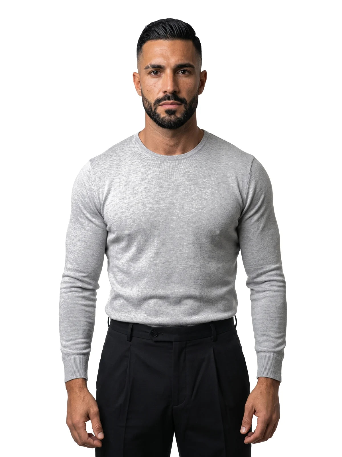 JORGE jersey de algodón cuello redondo gris – vista frontal – Bruno Valls