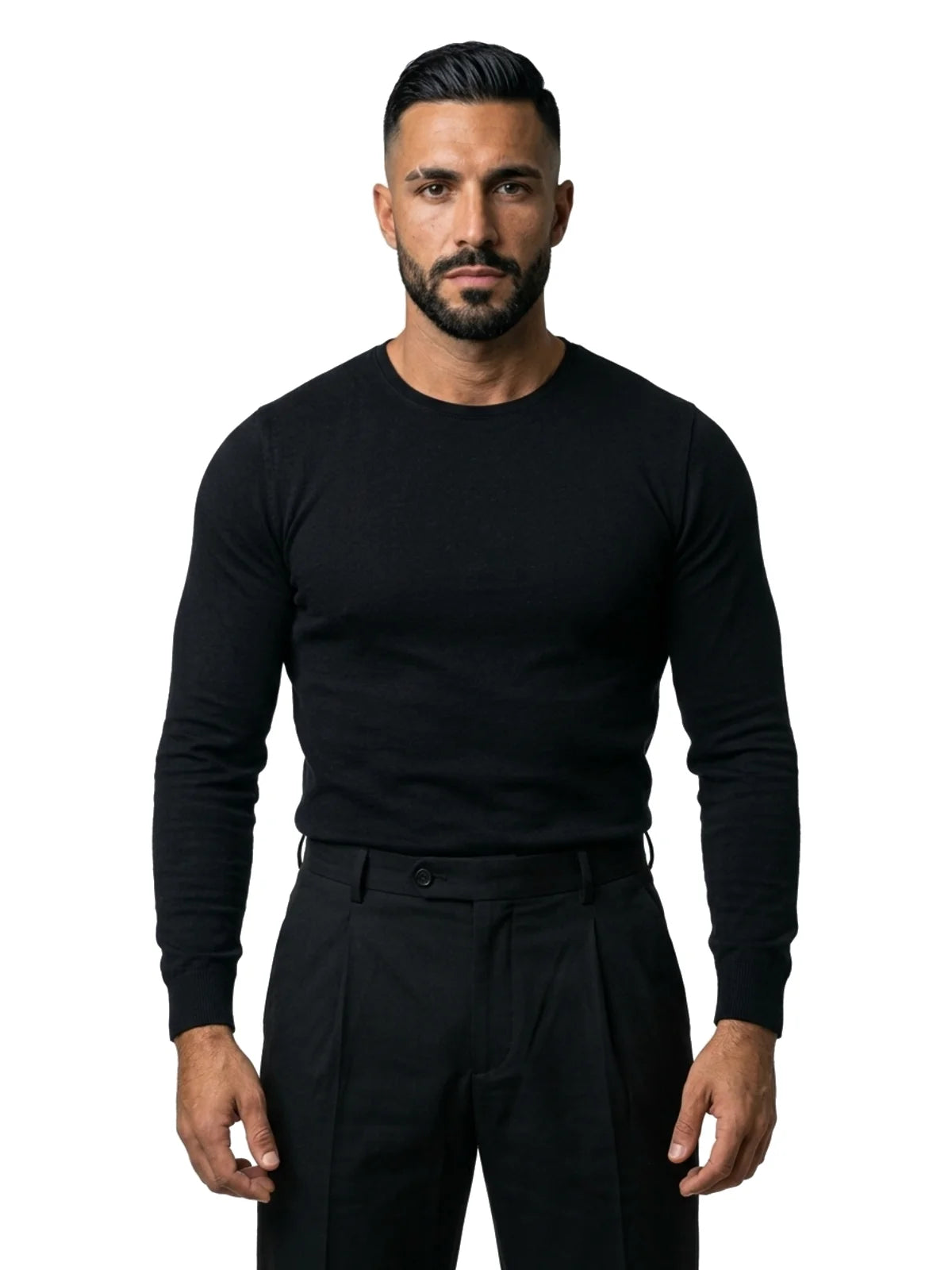 JORGE jersey de algodón cuello redondo negro – vista frontal – Bruno Valls