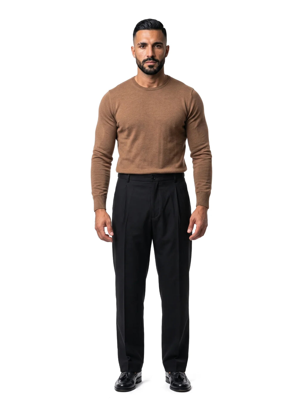 JORGE jersey de algodón cuello redondo marrón – look completo – Bruno Valls