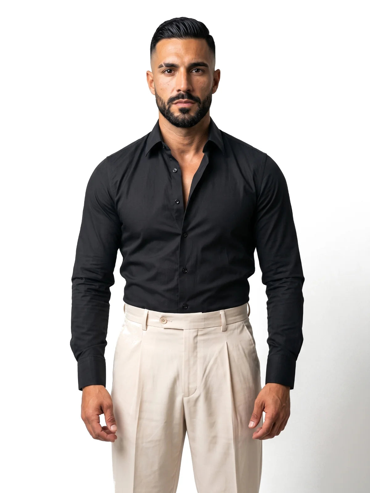 JULIÁN camisa de vestir slim negra – vista frontal – Bruno Valls