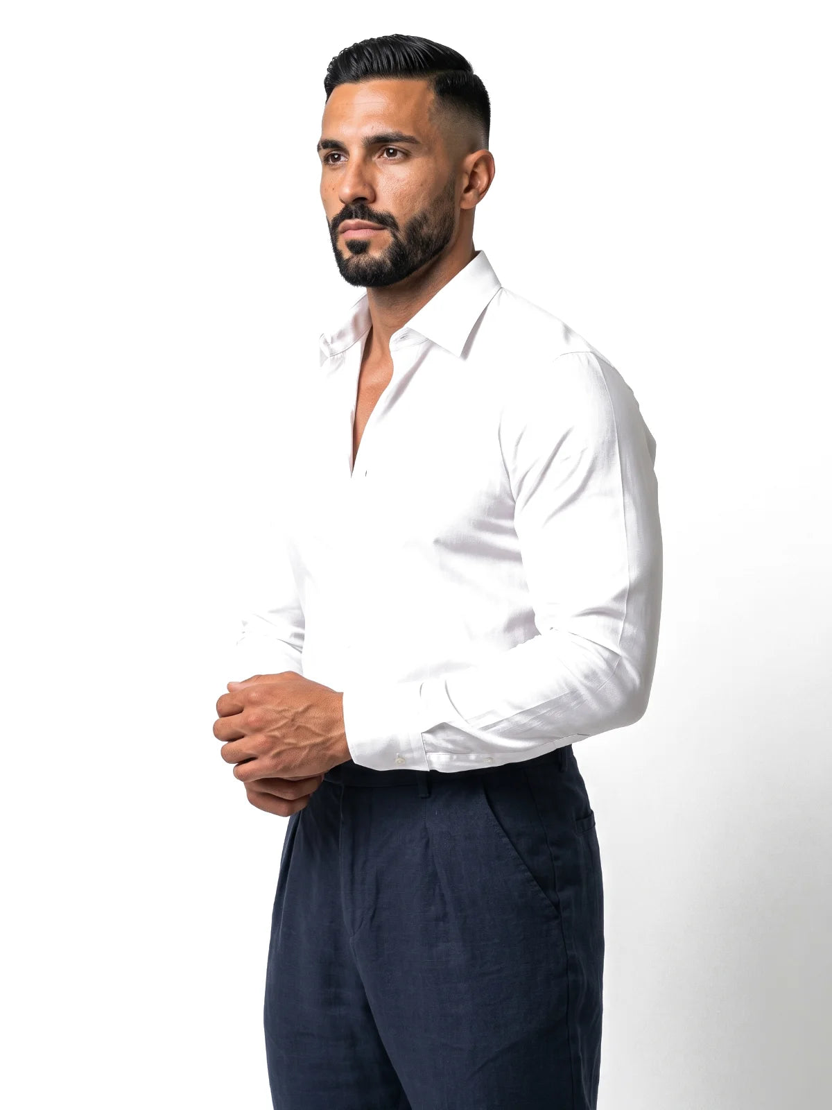 JULIÁN camisa de vestir slim blanca – vista tres cuartos – Bruno Valls