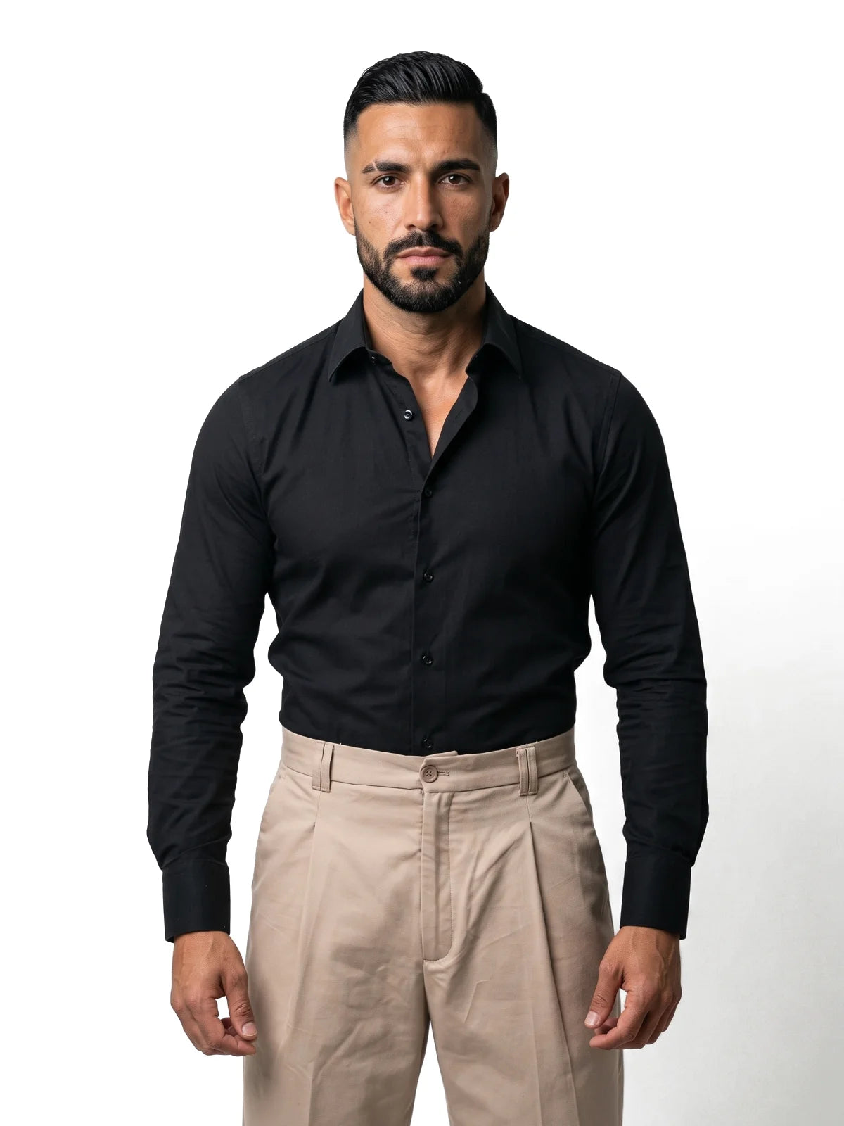 JULIÁN camisa de vestir slim negra – vista frontal – Bruno Valls