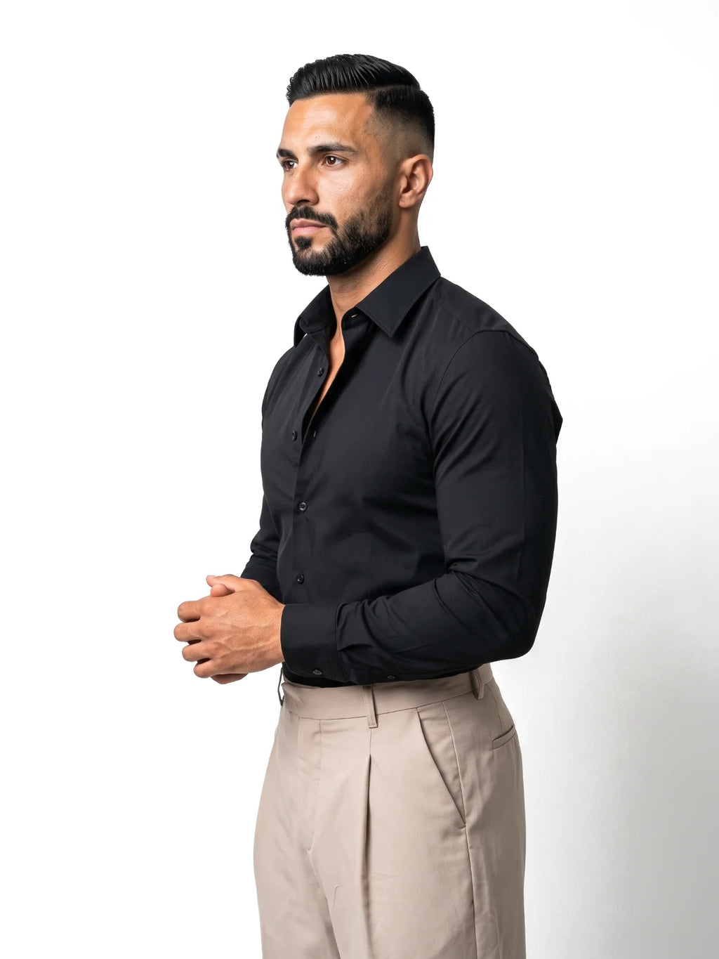JULIÁN camisa de vestir slim negra – vista tres cuartos – Bruno Valls