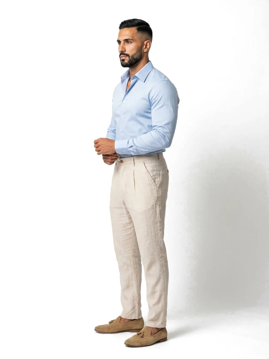 JULIÁN camisa de vestir slim azul celeste – vista lateral – Bruno Valls
