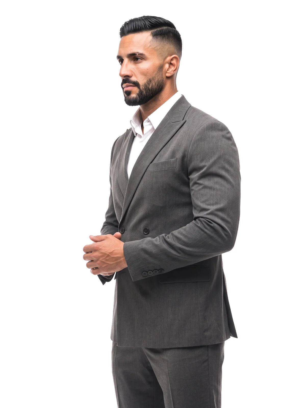 LORENZO americana cruzada gris oscuro – look completo – Bruno Valls
