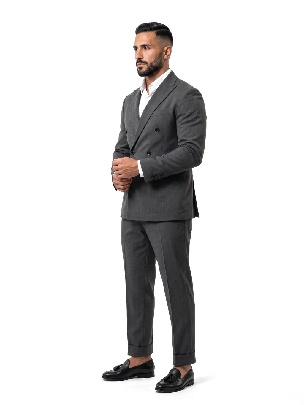 LORENZO americana cruzada gris oscuro – look completo – Bruno Valls
