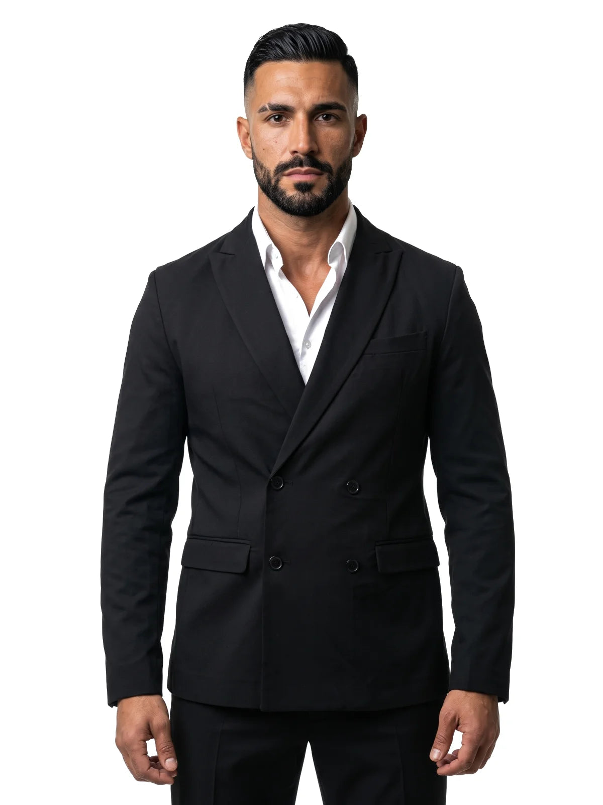 LORENZO americana cruzada negro – vista frontal – Bruno Valls