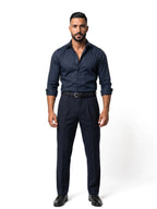LUIS camisa efecto seda azul marino – look completo – Bruno Valls