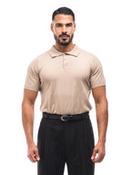 MANUEL polo de punto manga corta beige – vista frontal – Bruno Valls