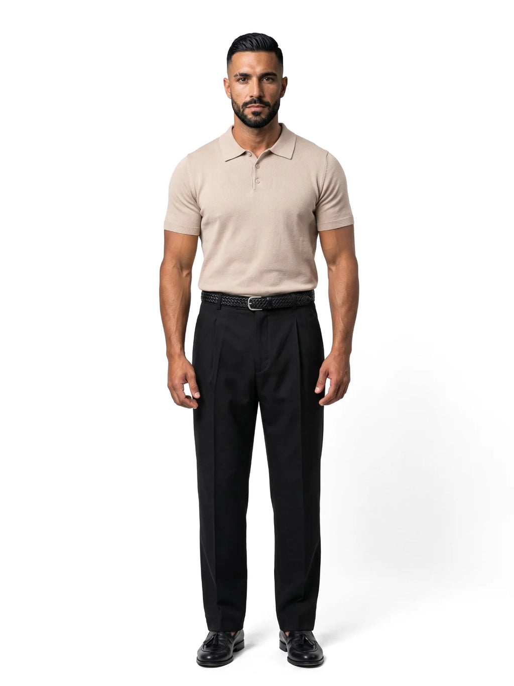 MANUEL polo de punto manga corta beige – look completo – Bruno Valls