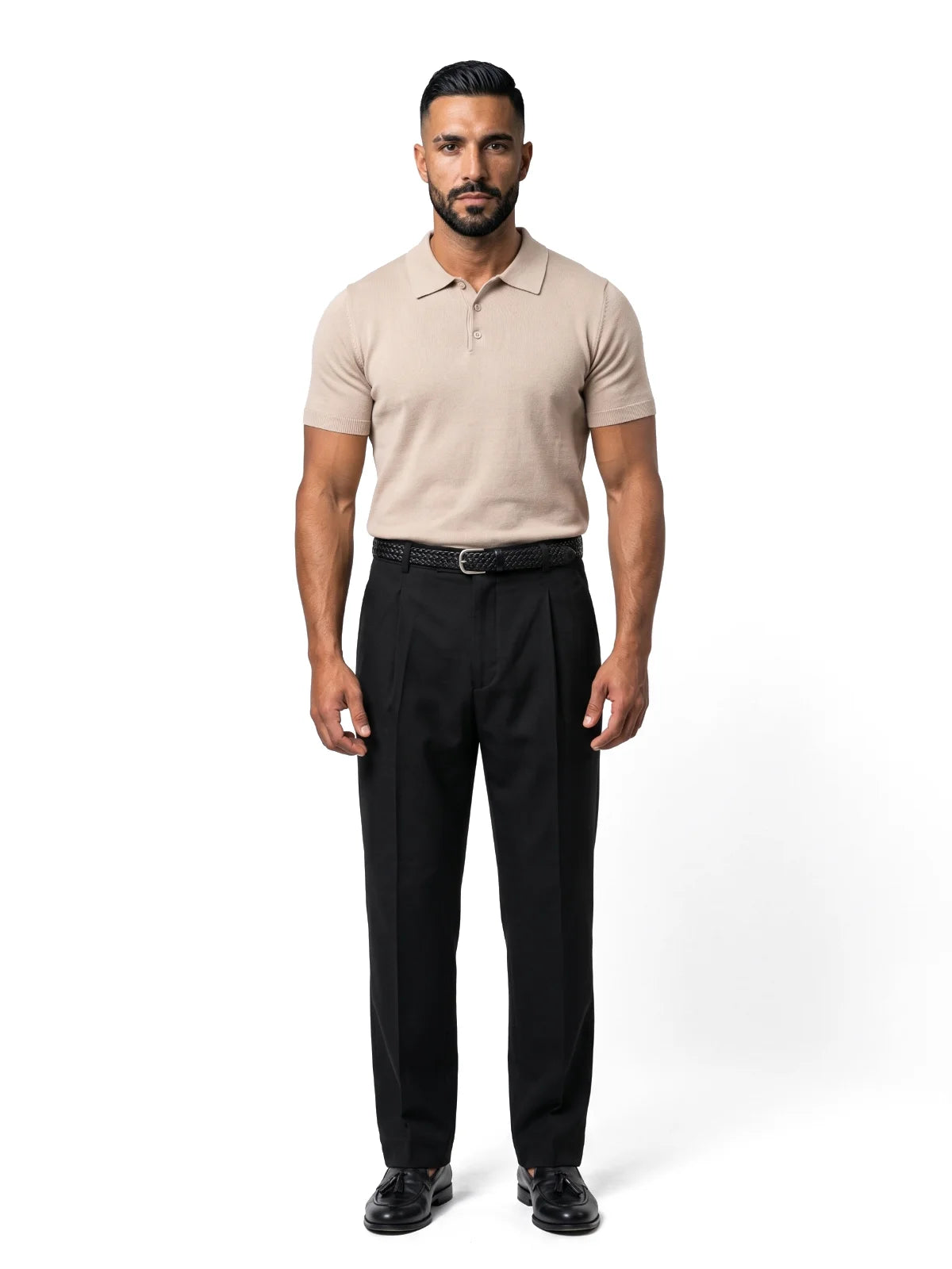 MANUEL polo de punto manga corta beige – look completo – Bruno Valls
