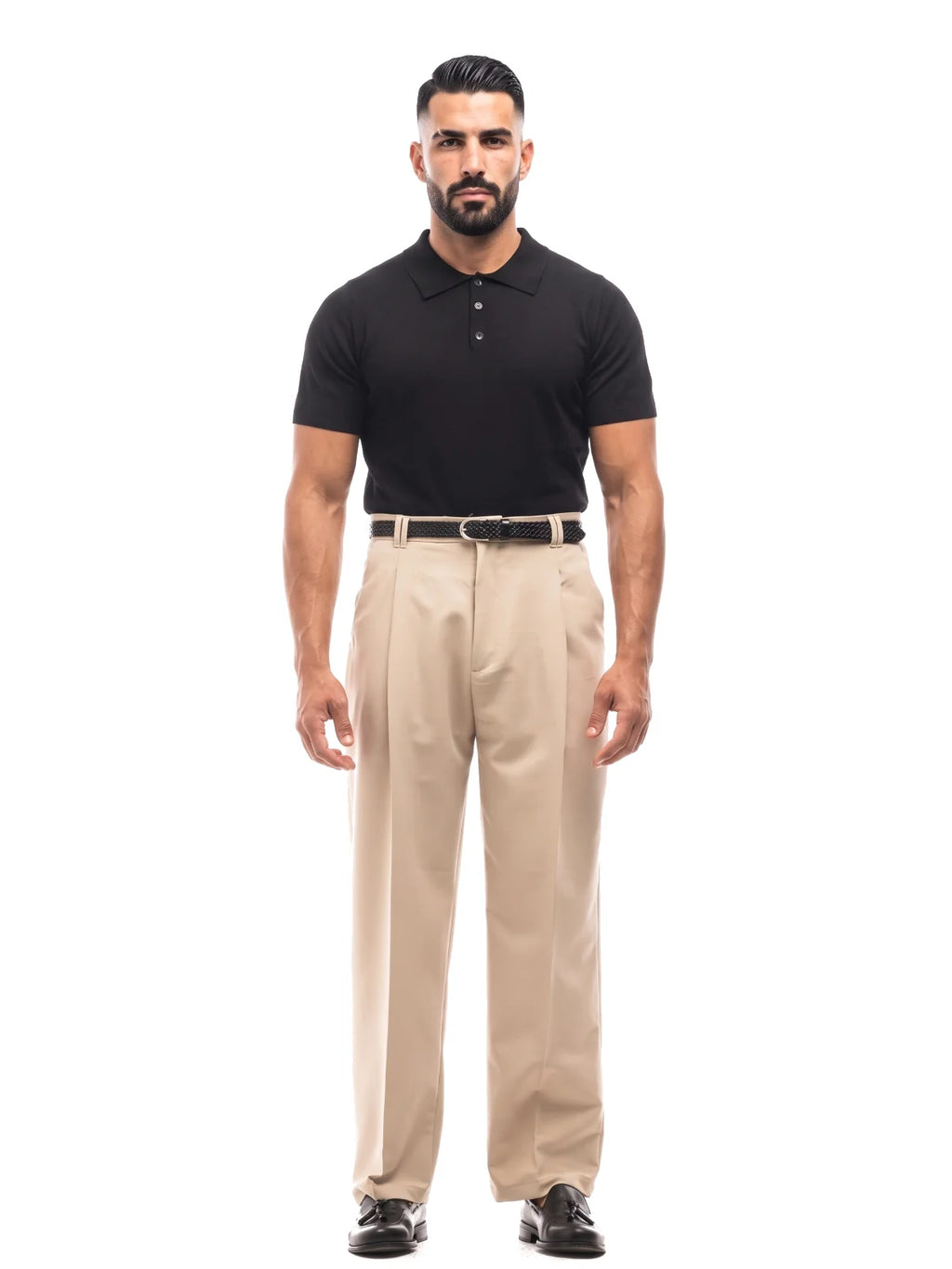MANUEL polo de punto manga corta negro – look completo – Bruno Valls