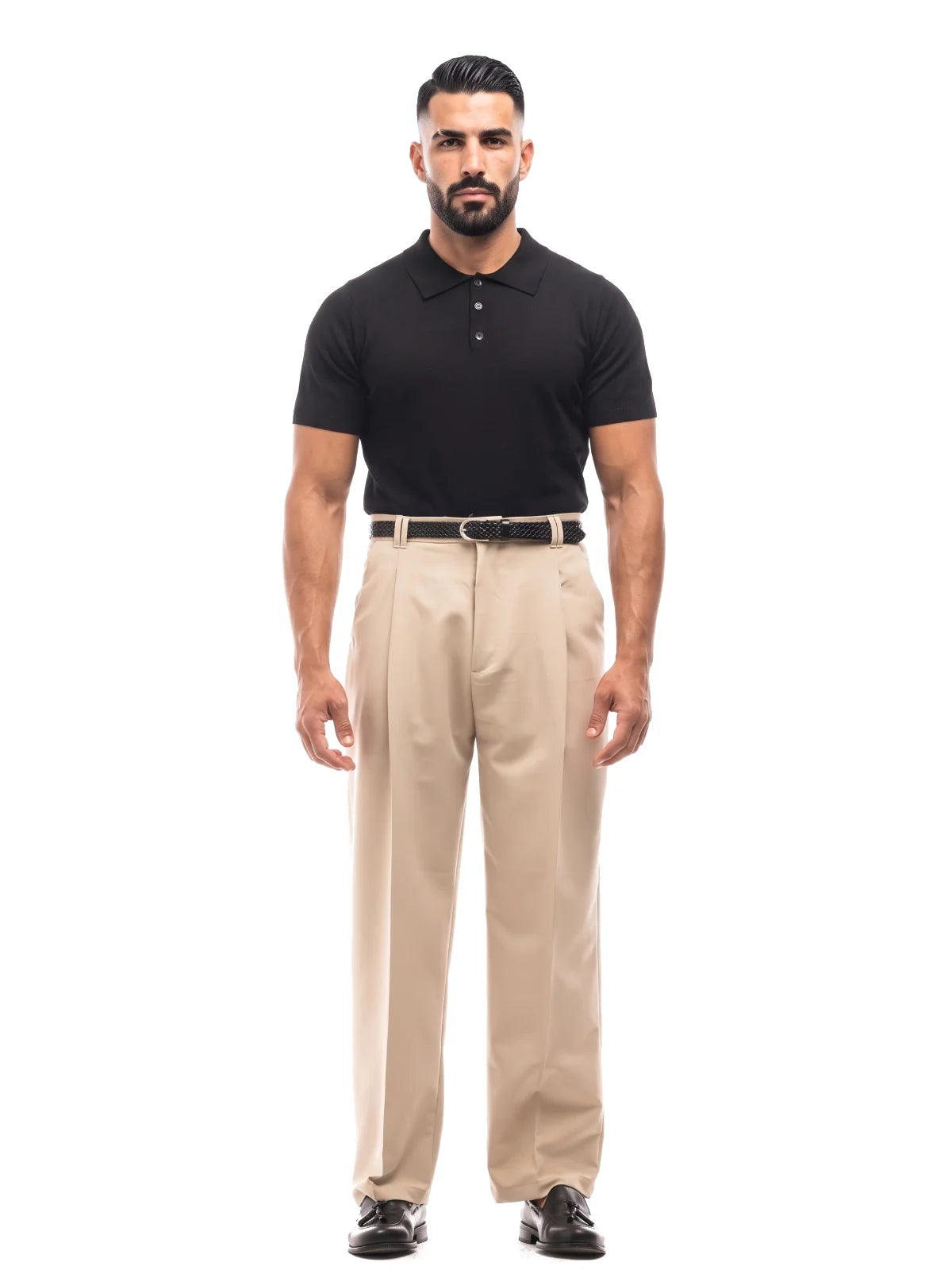 MANUEL polo de punto manga corta negro – look completo – Bruno Valls
