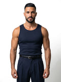 MARIO camiseta de tirantes canalé azul marino – vista frontal – Bruno Valls